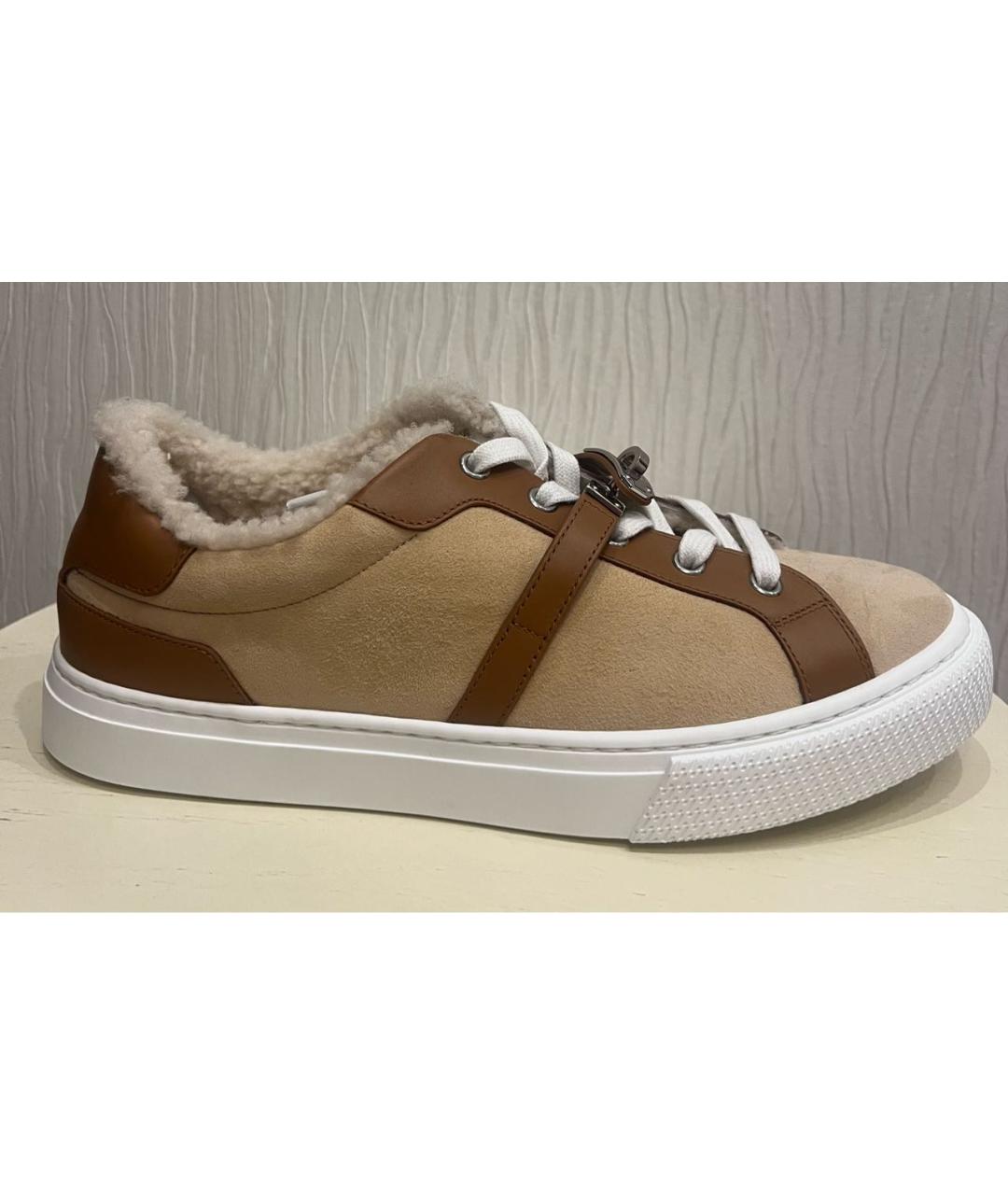 HERMES Бежевые замшевые кеды, фото 9