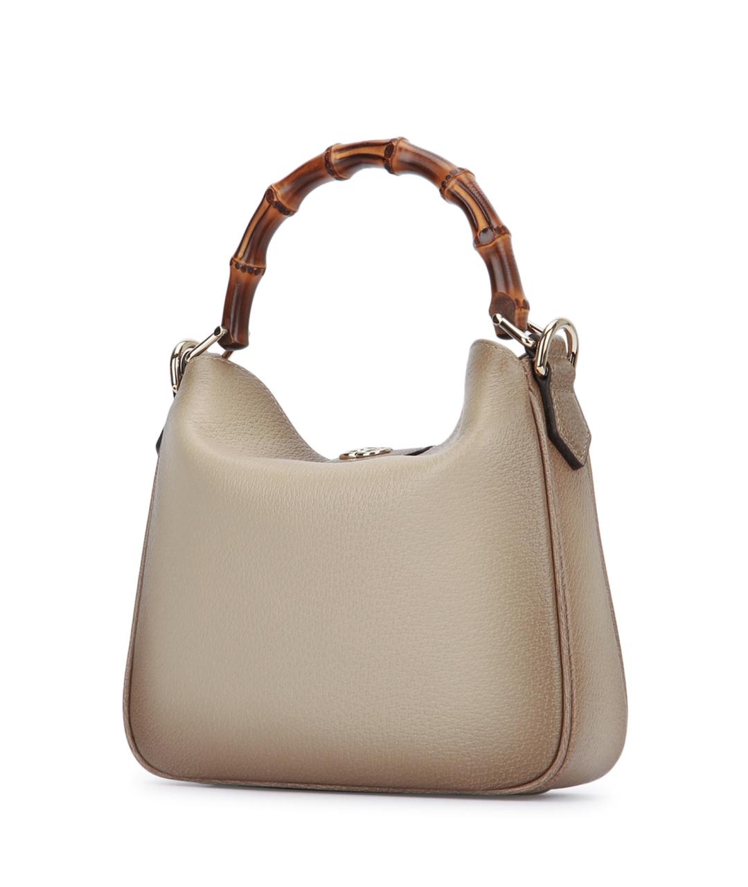 GUCCI Бежевая кожаная сумка с короткими ручками, фото 2