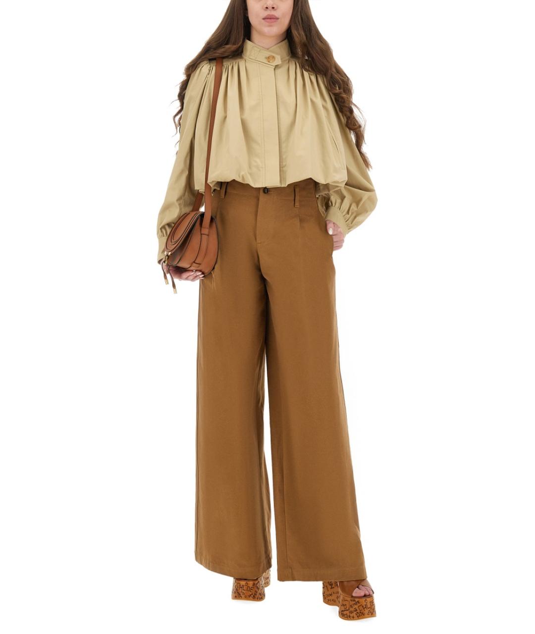 CHLOE Коричневые хлопковые прямые брюки, фото 2