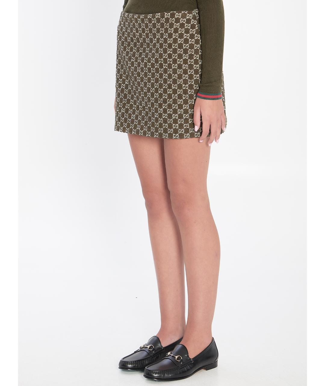 GUCCI Зеленая хлопковая юбка мини, фото 2