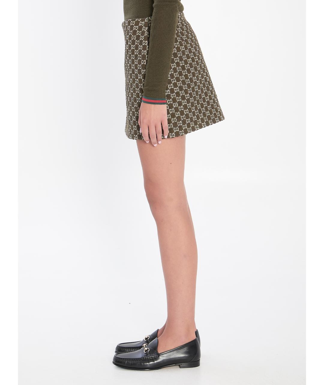 GUCCI Зеленая хлопковая юбка мини, фото 3