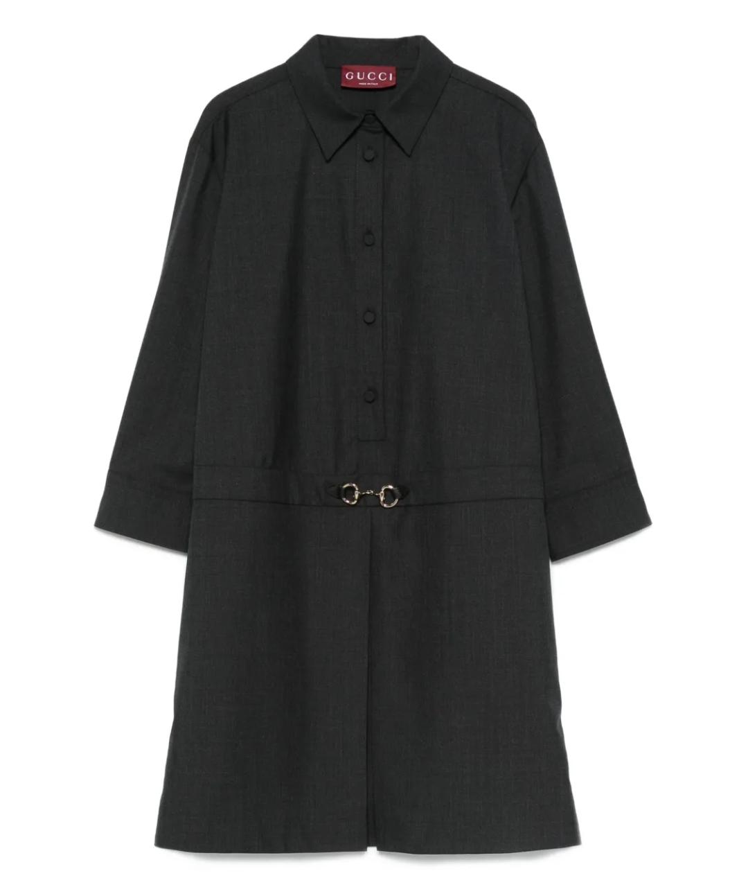GUCCI Антрацитовое шерстяное повседневное платье, фото 1