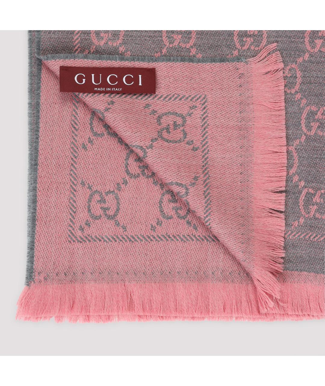 GUCCI Розовый шерстяной шарф, фото 4