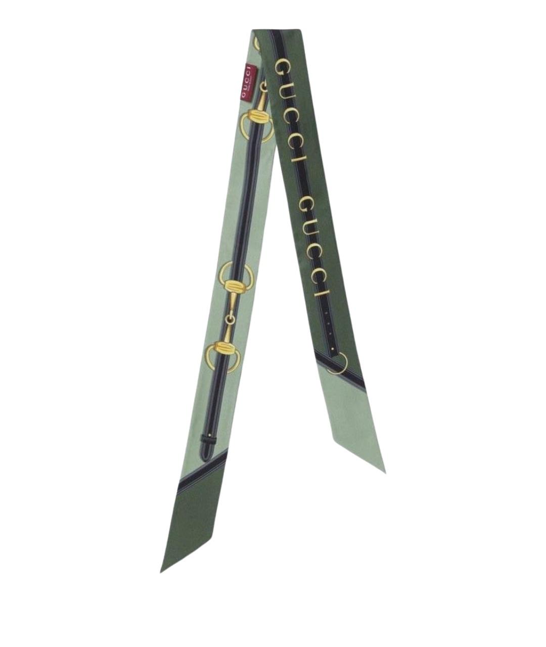 GUCCI Зеленый шелковый шарф, фото 1