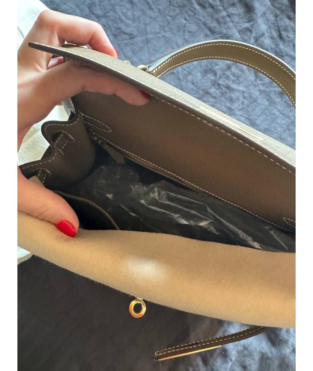 HERMES Бежевая кожаная сумка с короткими ручками, фото 3