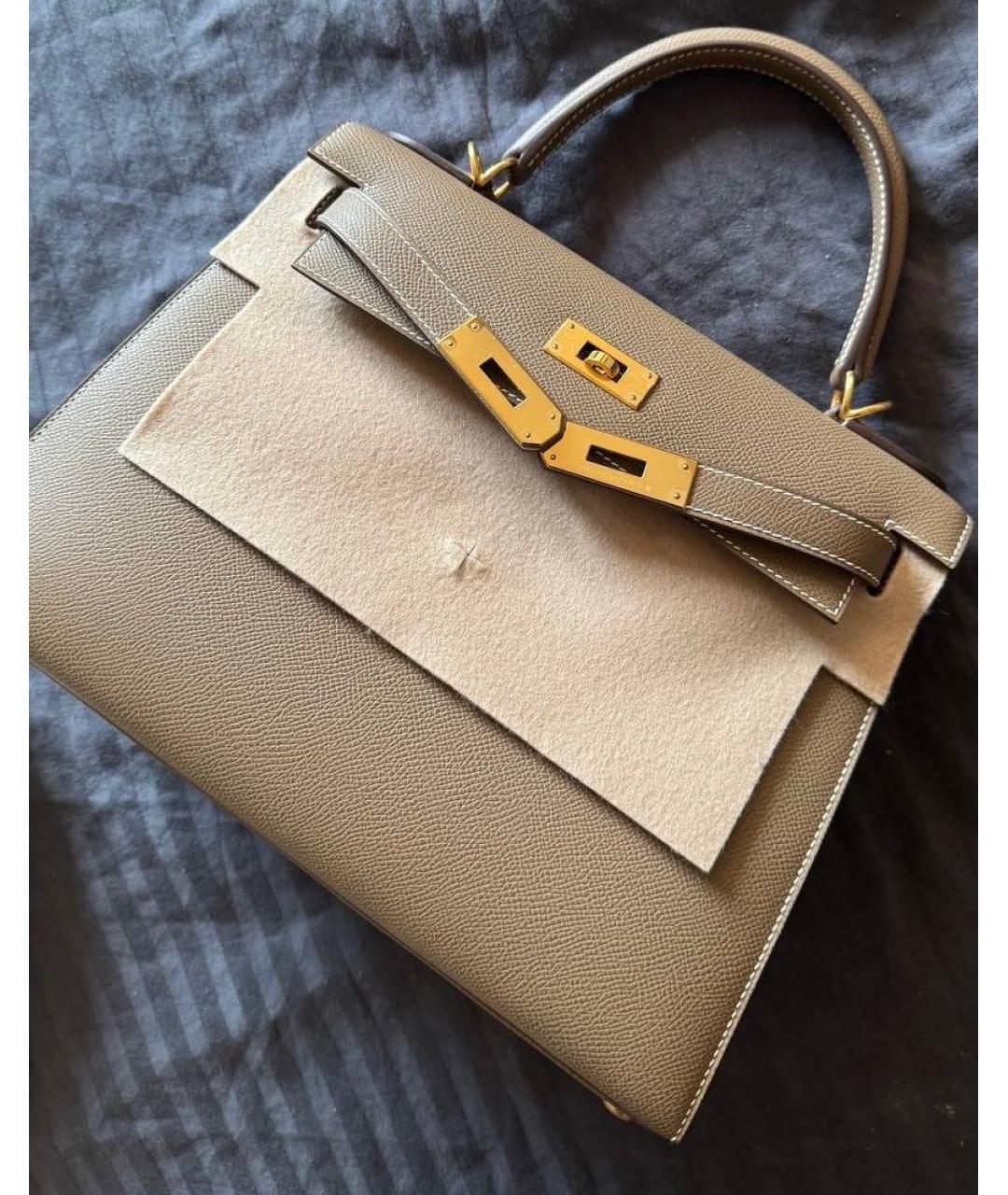 HERMES Бежевая кожаная сумка с короткими ручками, фото 5
