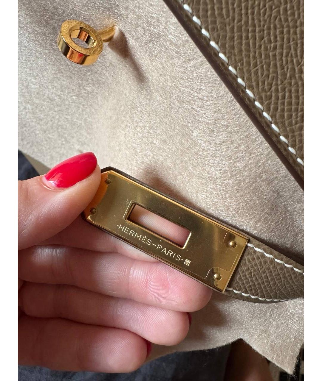 HERMES Бежевая кожаная сумка с короткими ручками, фото 4