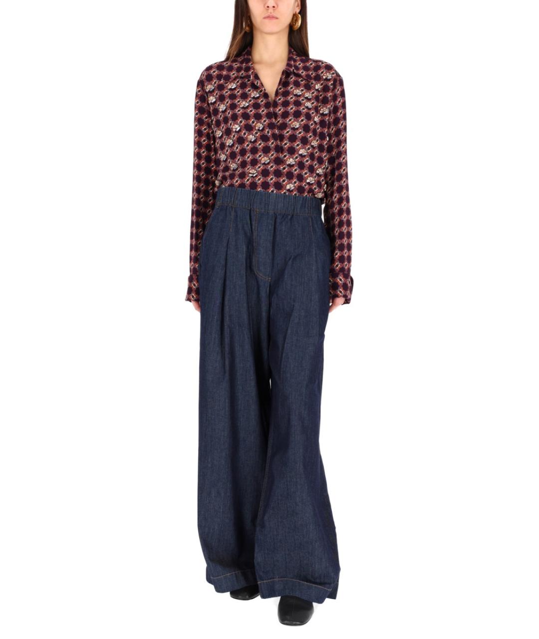 DRIES VAN NOTEN Синие хлопковые прямые брюки, фото 2