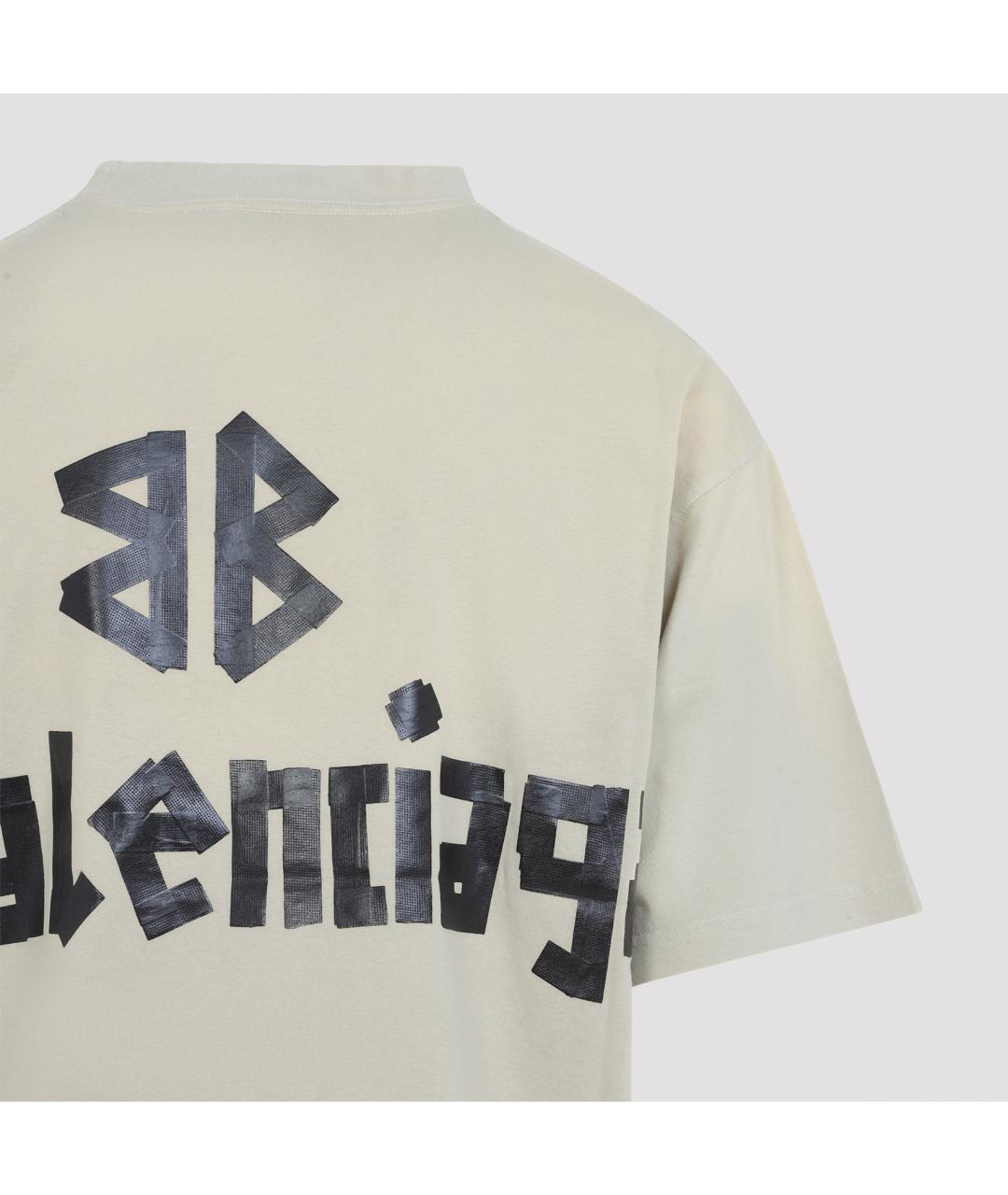 BALENCIAGA Бежевая хлопковая футболка, фото 4