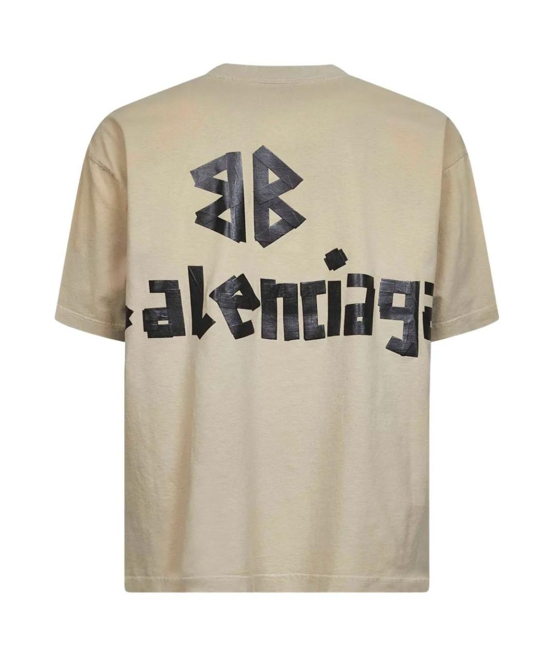 BALENCIAGA Бежевая хлопковая футболка, фото 2