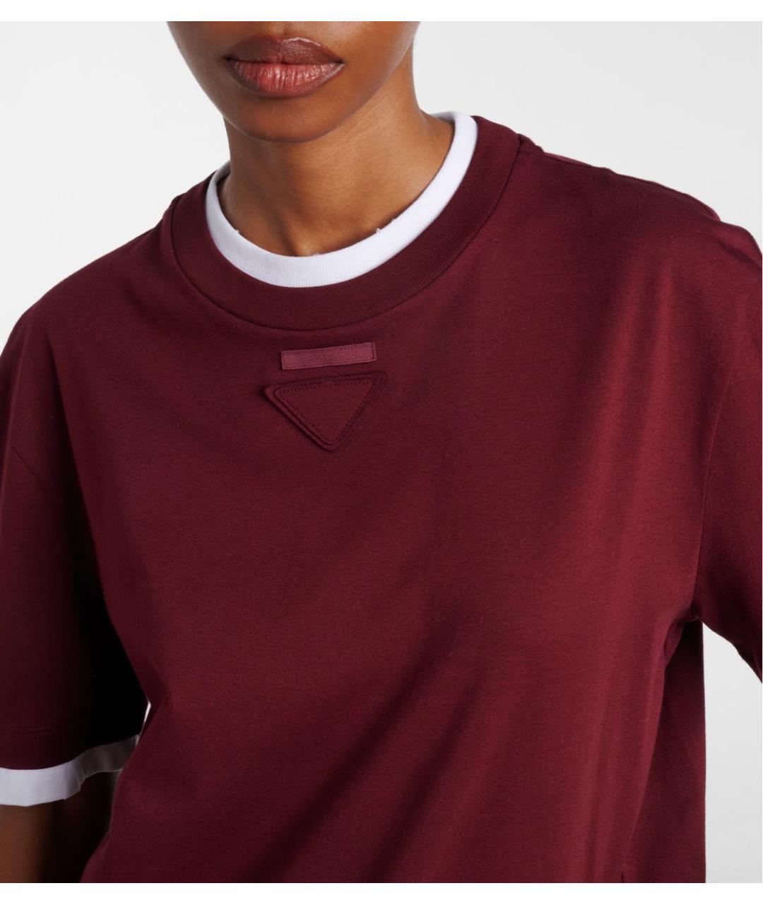 PRADA Бордовая хлопковая футболка, фото 3