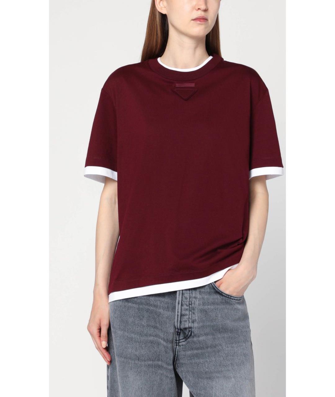 PRADA Бордовая хлопковая футболка, фото 5