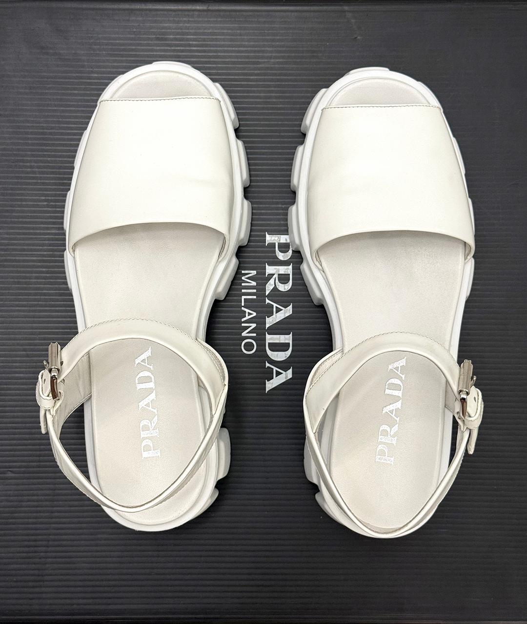 PRADA Белые кожаные сандалии, фото 4