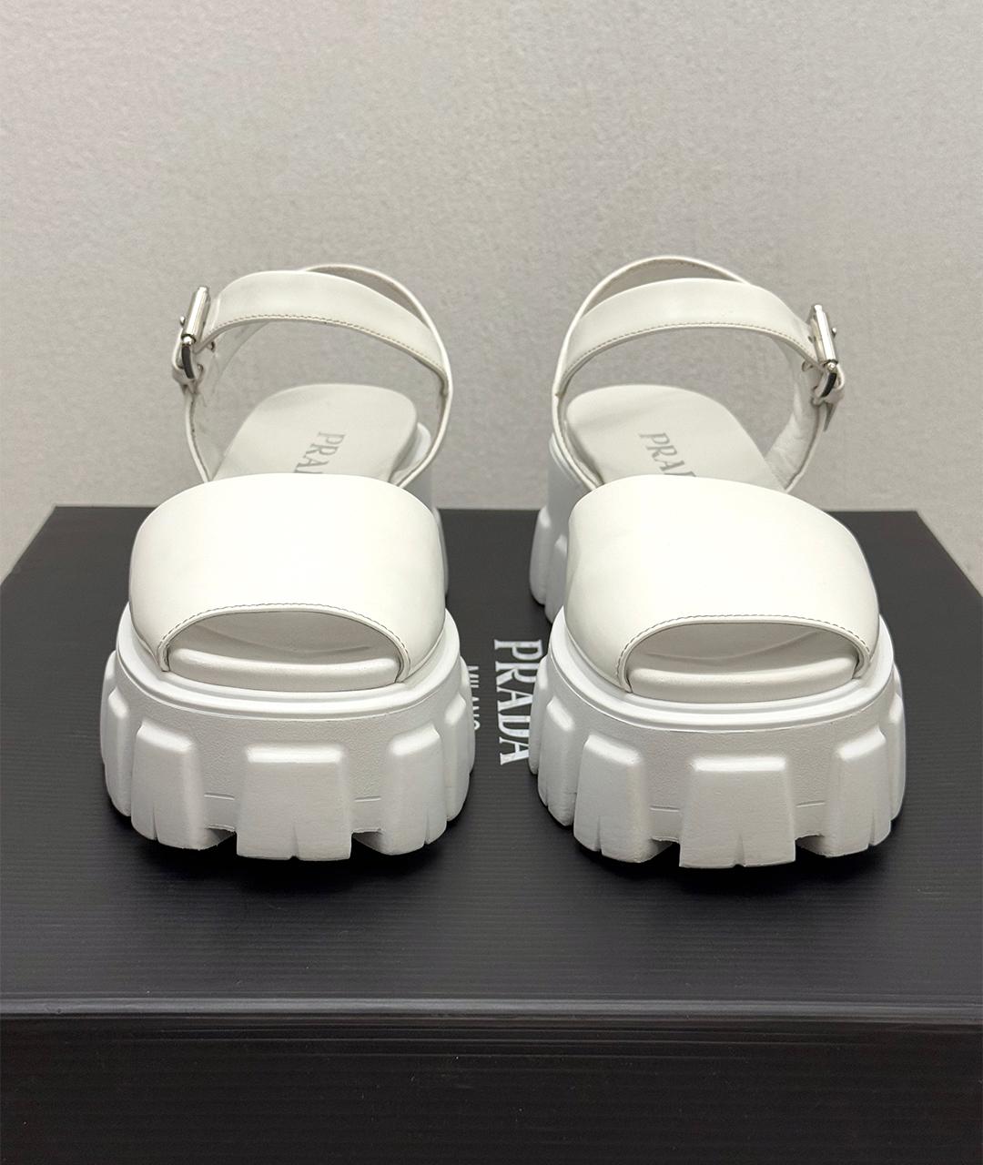PRADA Белые кожаные сандалии, фото 5