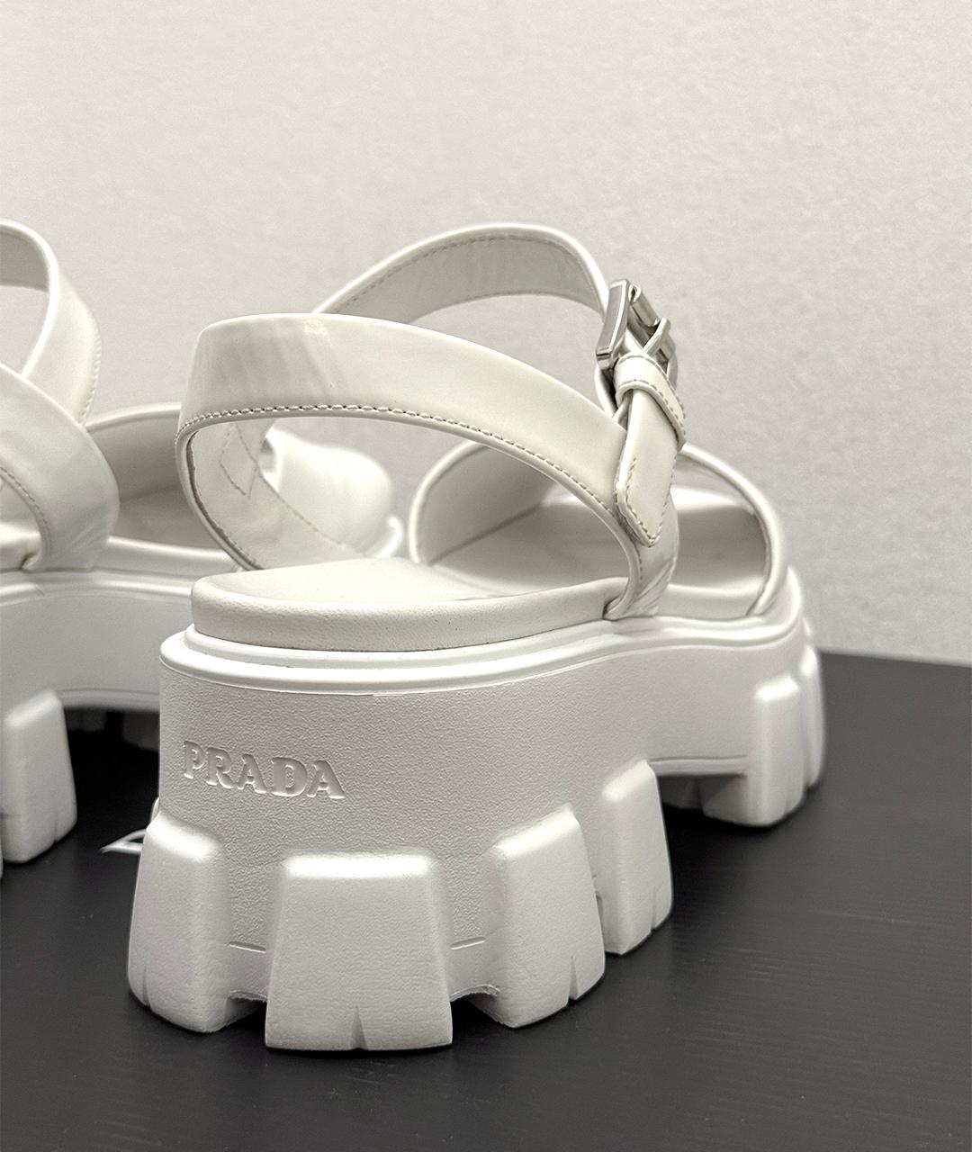 PRADA Белые кожаные сандалии, фото 7
