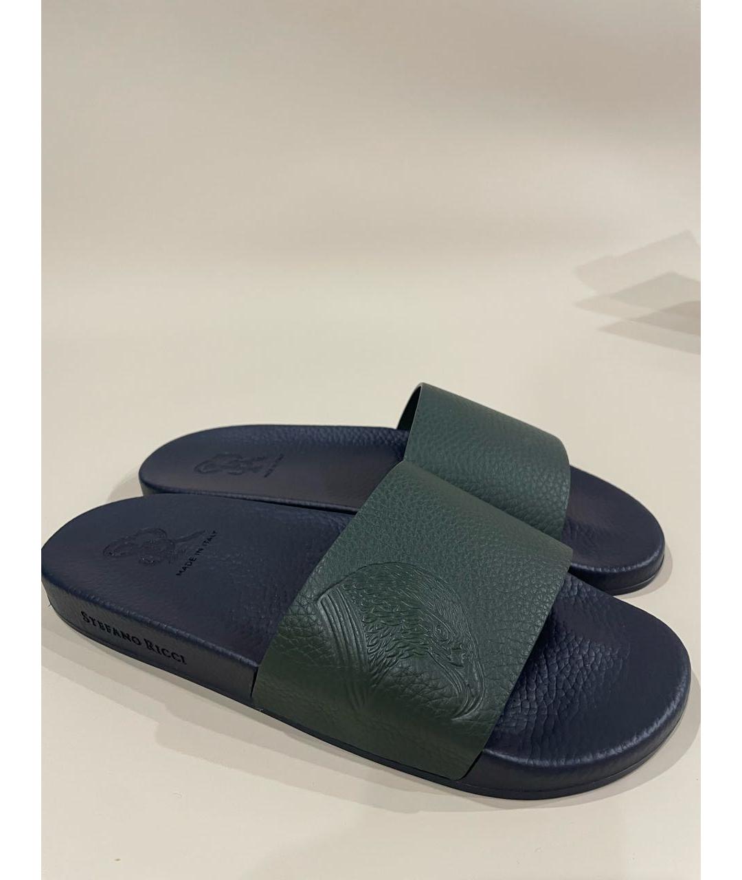 STEFANO RICCI Темно-синие кожаные шлепанцы, фото 5