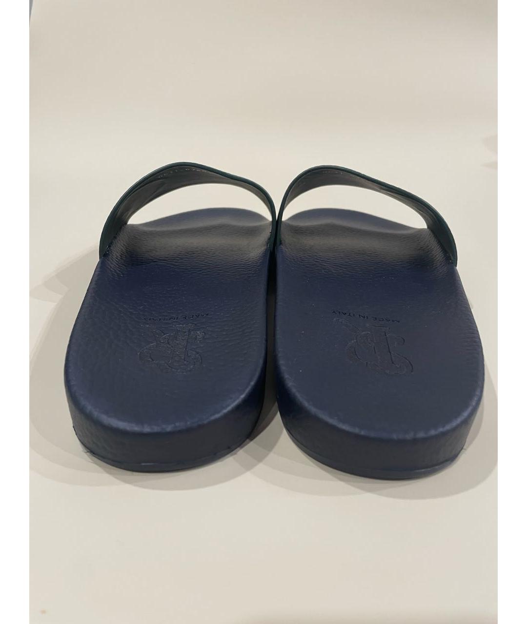 STEFANO RICCI Темно-синие кожаные шлепанцы, фото 7
