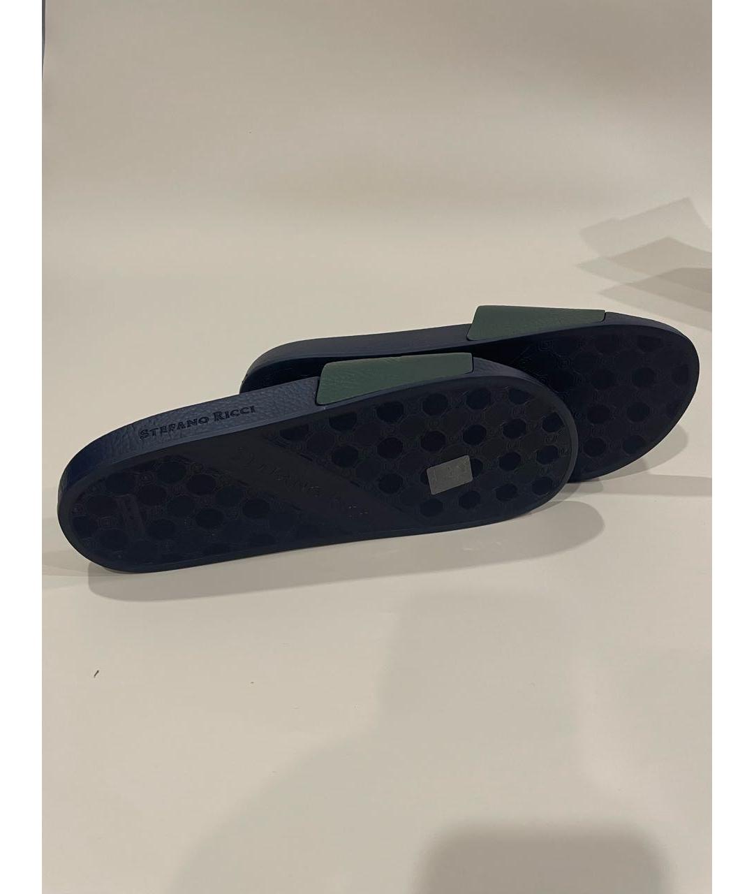 STEFANO RICCI Темно-синие кожаные шлепанцы, фото 6
