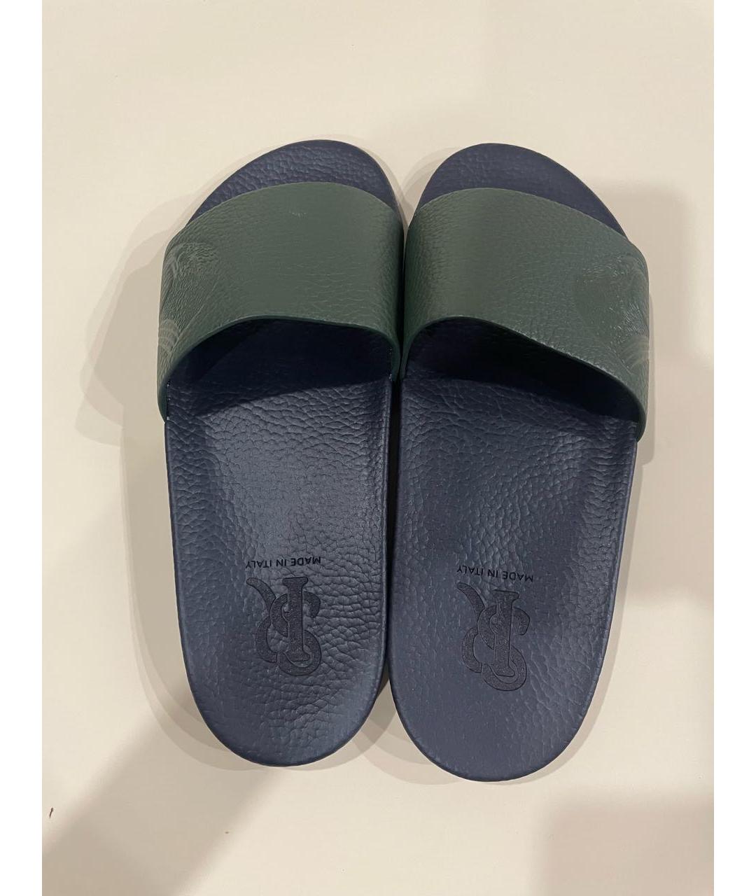 STEFANO RICCI Темно-синие кожаные шлепанцы, фото 4