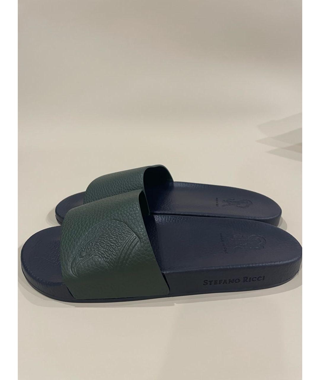 STEFANO RICCI Темно-синие кожаные шлепанцы, фото 8