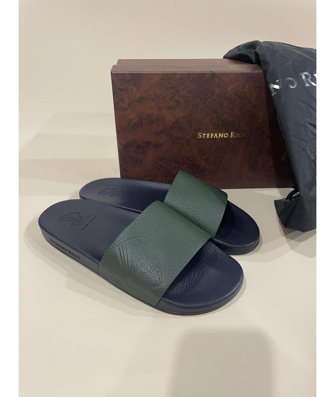 STEFANO RICCI Темно-синие кожаные шлепанцы, фото 2