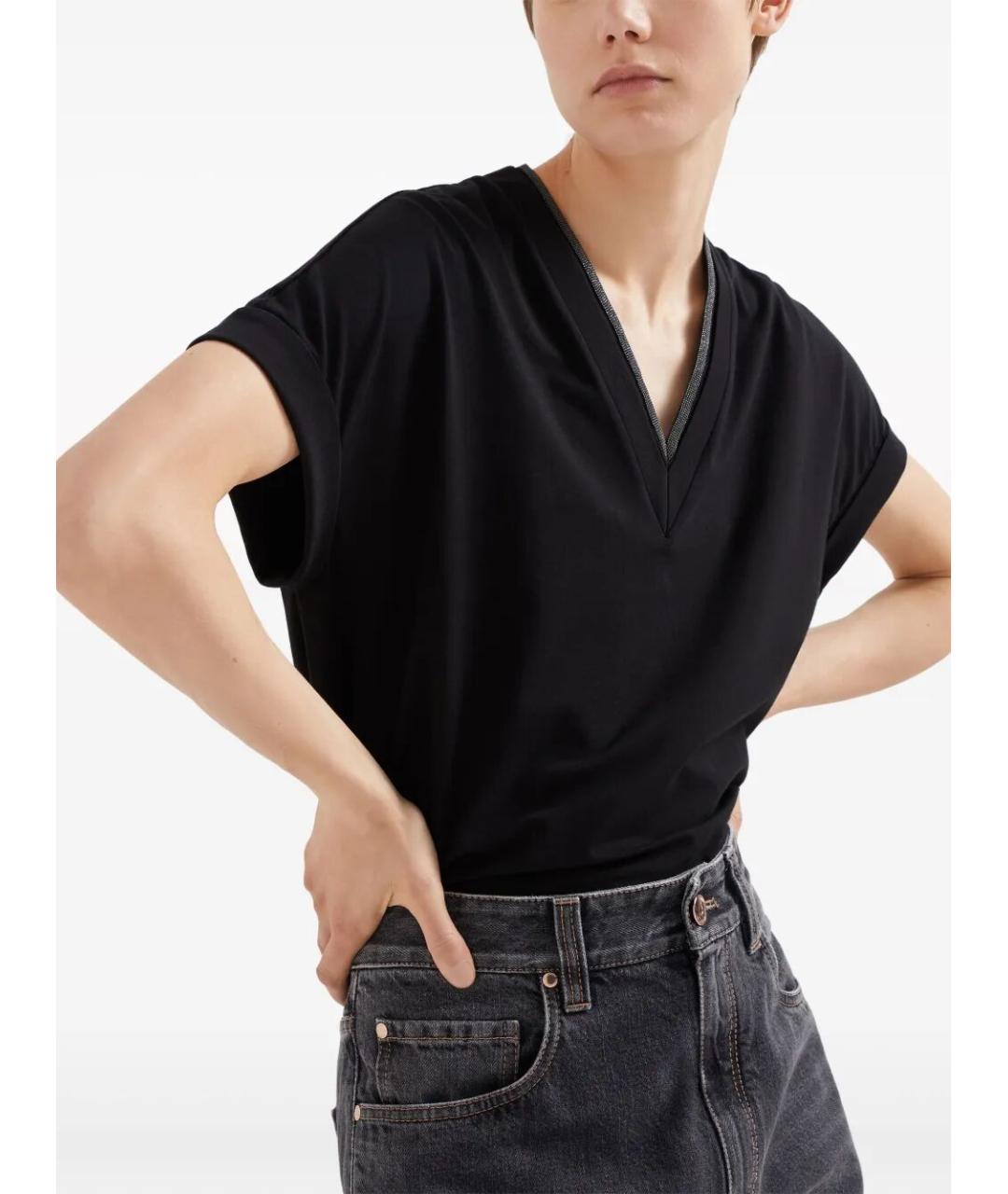 BRUNELLO CUCINELLI Черная хлопковая футболка, фото 2