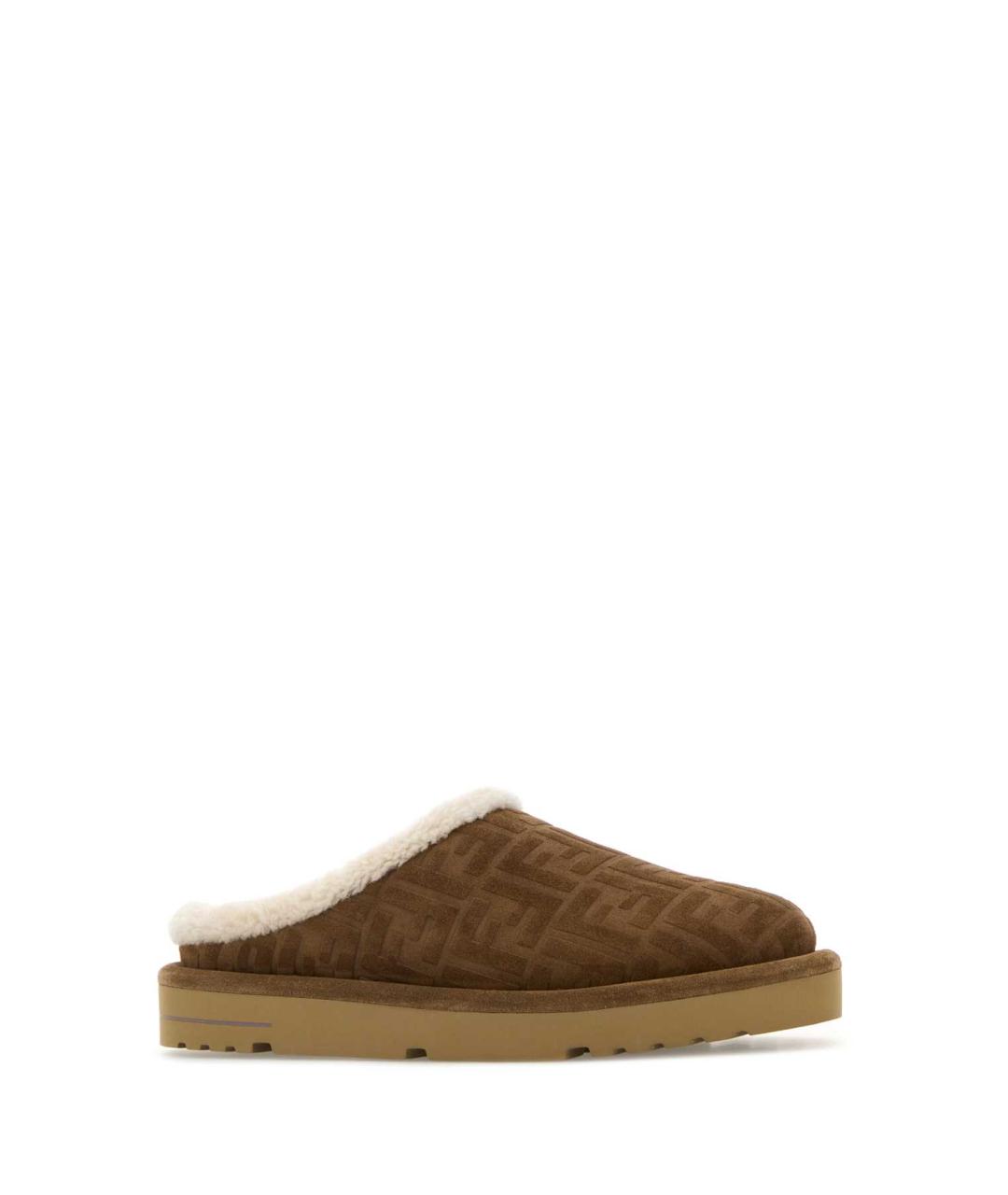 FENDI Коричневые замшевые шлепанцы, фото 2