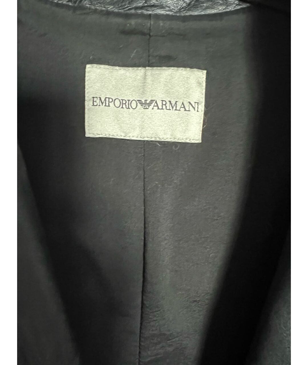 EMPORIO ARMANI Черный кожаный тренч/плащ, фото 3