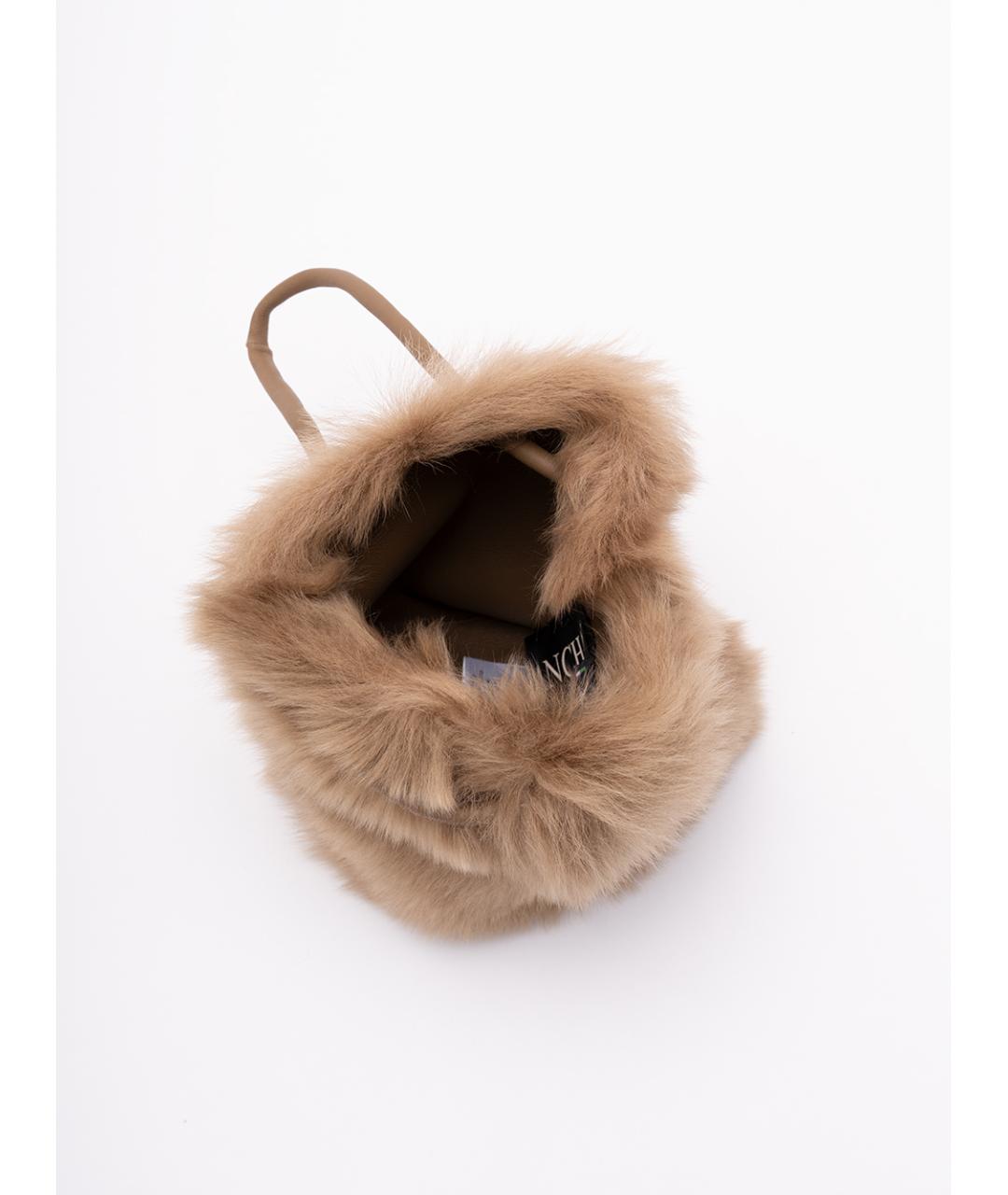 BLANCHA Бежевая меховая сумка с короткими ручками, фото 5