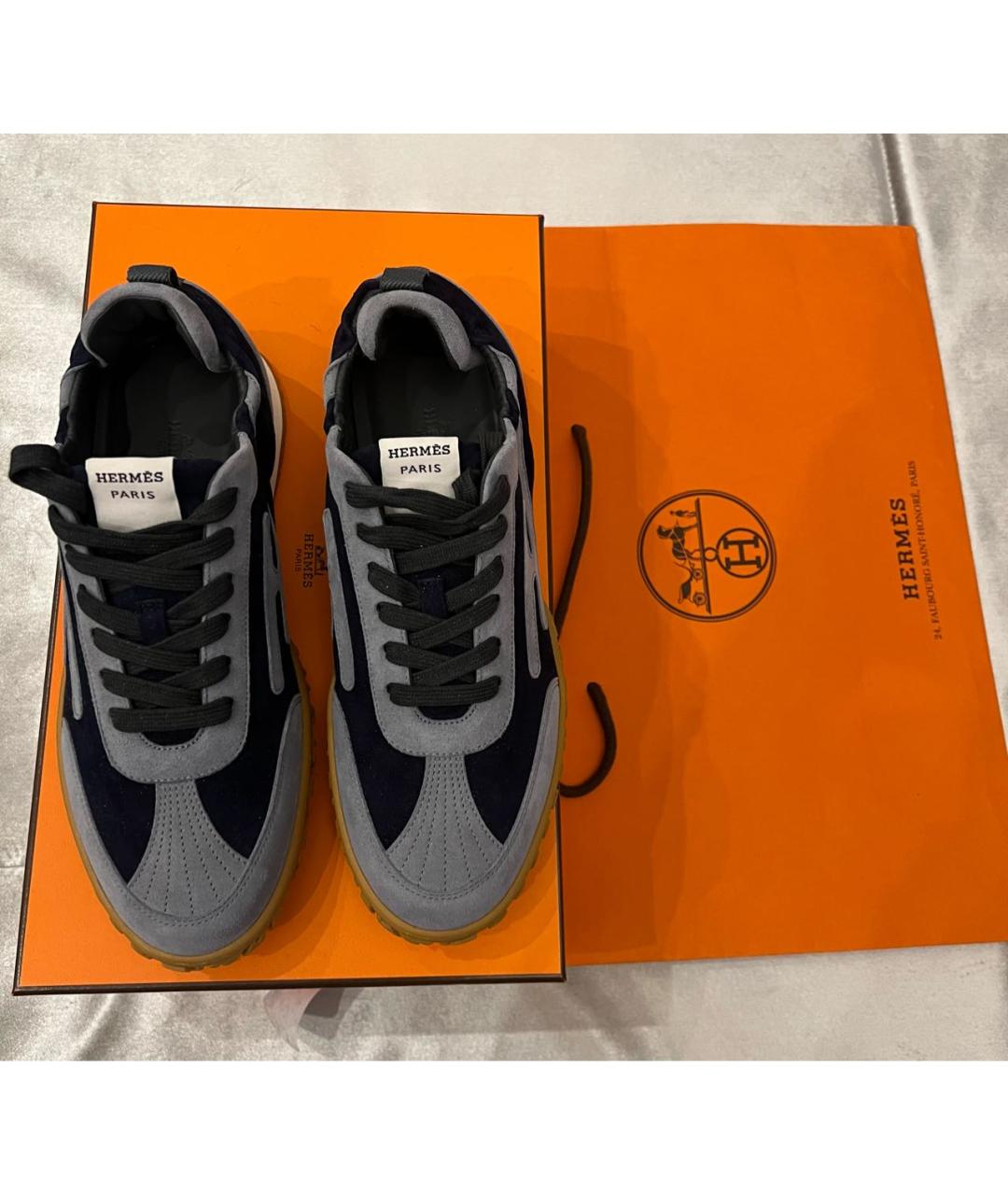 HERMES Темно-синие замшевые кроссовки, фото 7