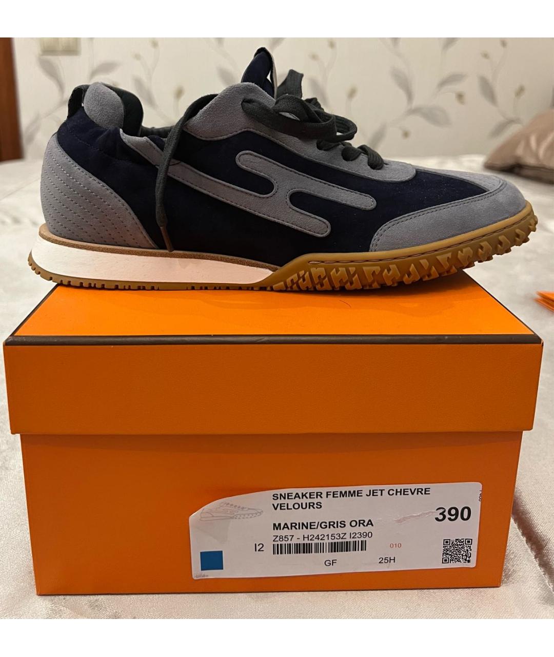 HERMES Темно-синие замшевые кроссовки, фото 6