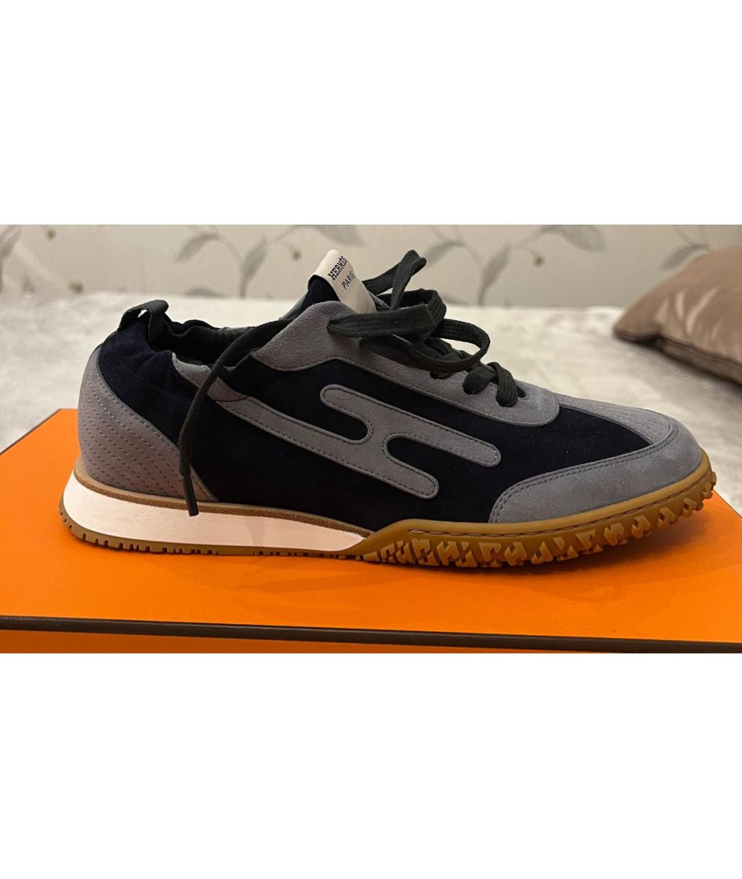 HERMES Темно-синие замшевые кроссовки, фото 9