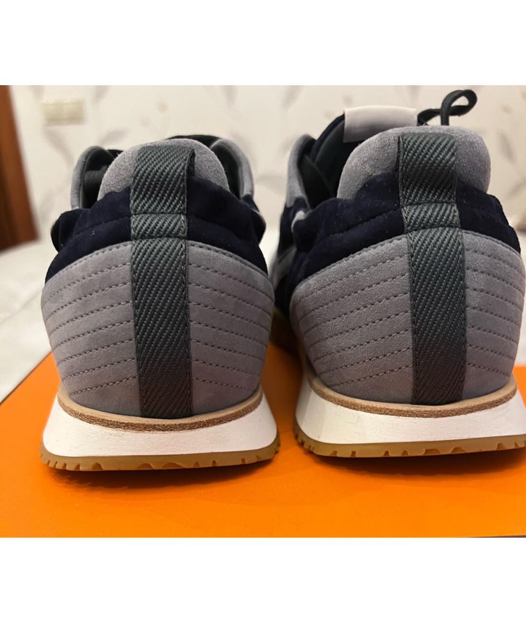 HERMES Темно-синие замшевые кроссовки, фото 4