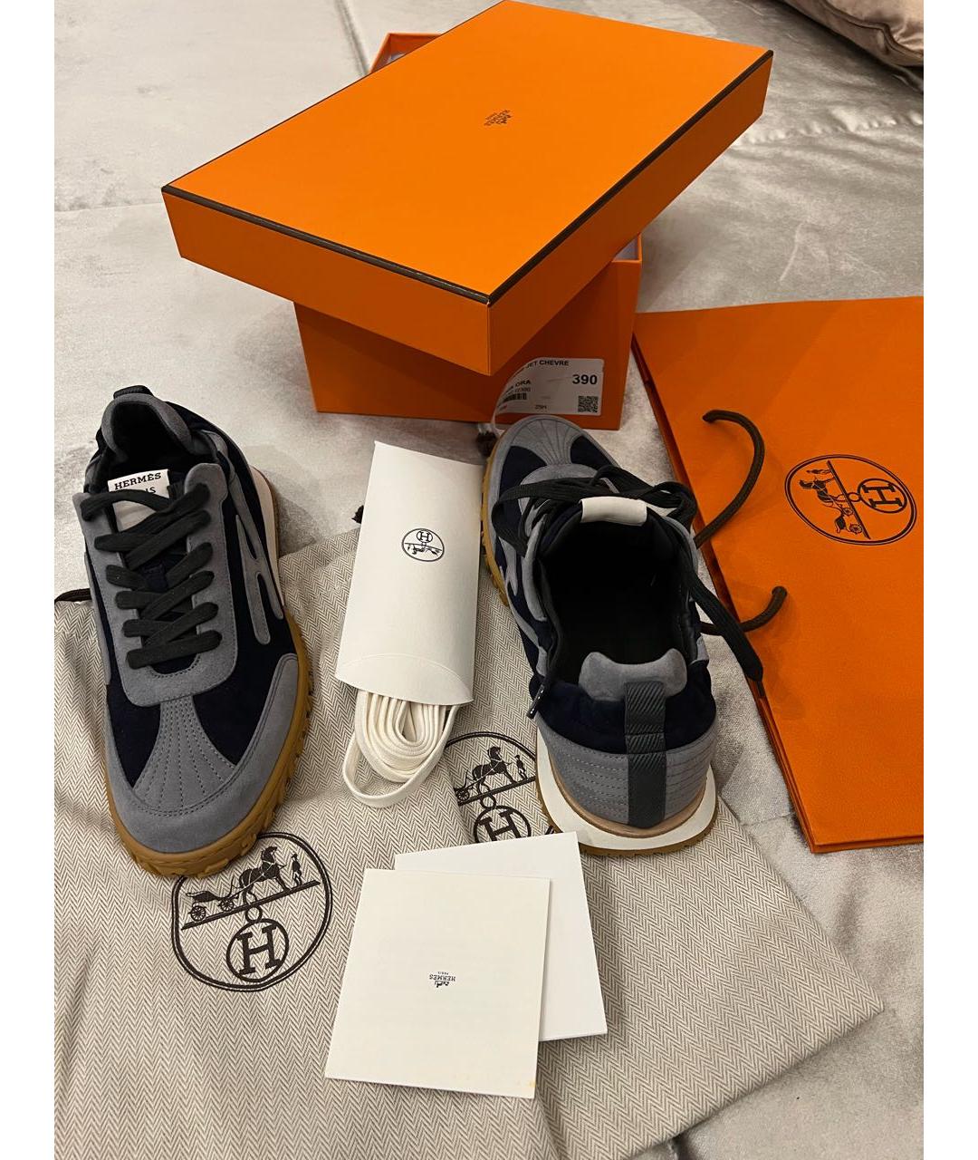 HERMES Темно-синие замшевые кроссовки, фото 5