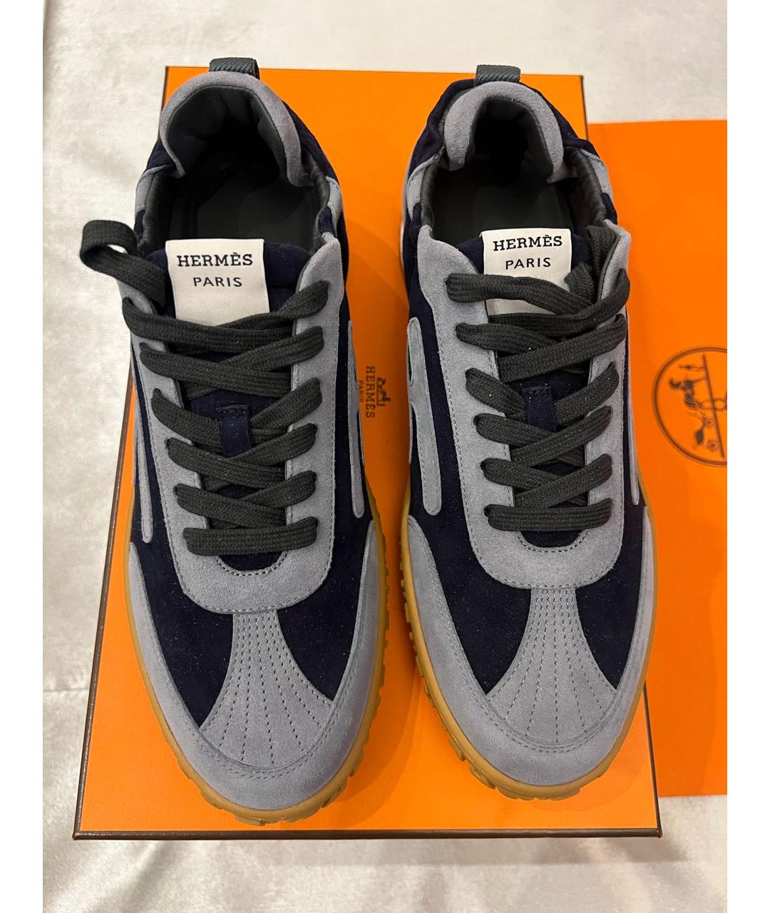 HERMES Темно-синие замшевые кроссовки, фото 2