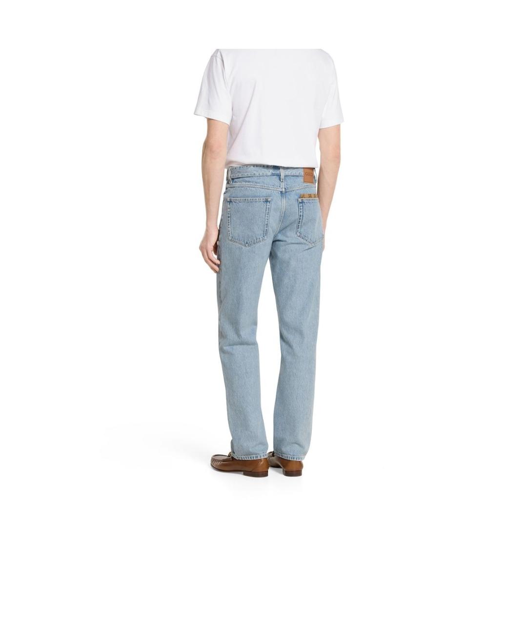 GUCCI Голубые хлопковые прямые джинсы, фото 3