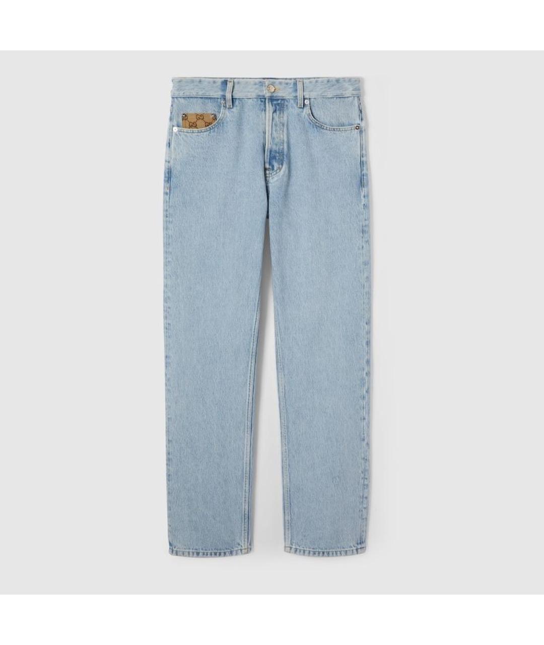GUCCI Голубые хлопковые прямые джинсы, фото 1