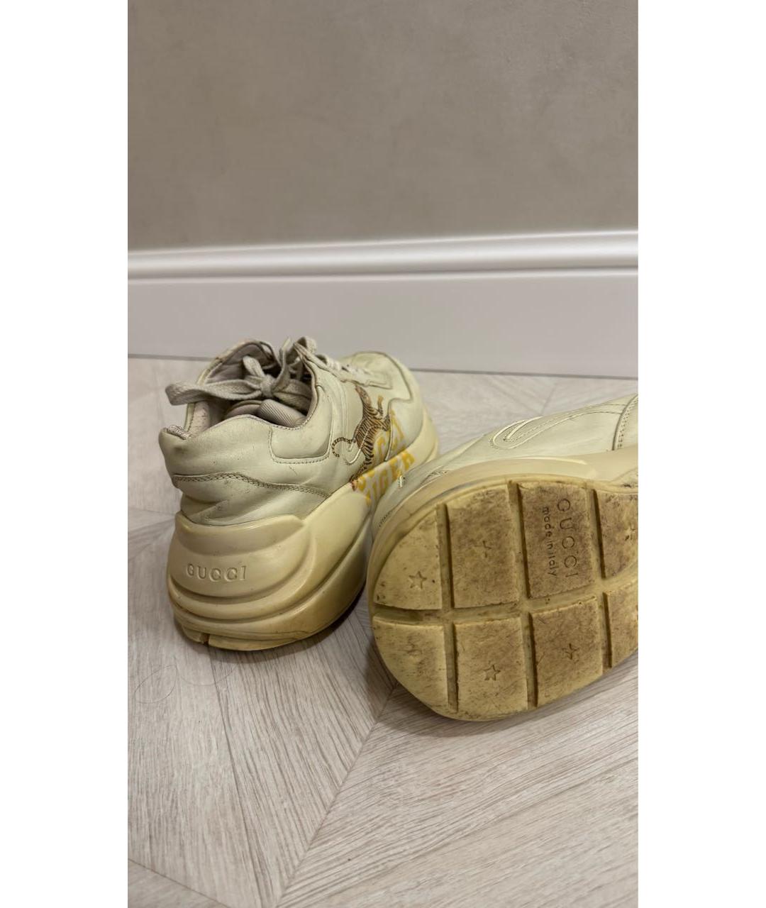 GUCCI Бежевые кожаные кроссовки, фото 4