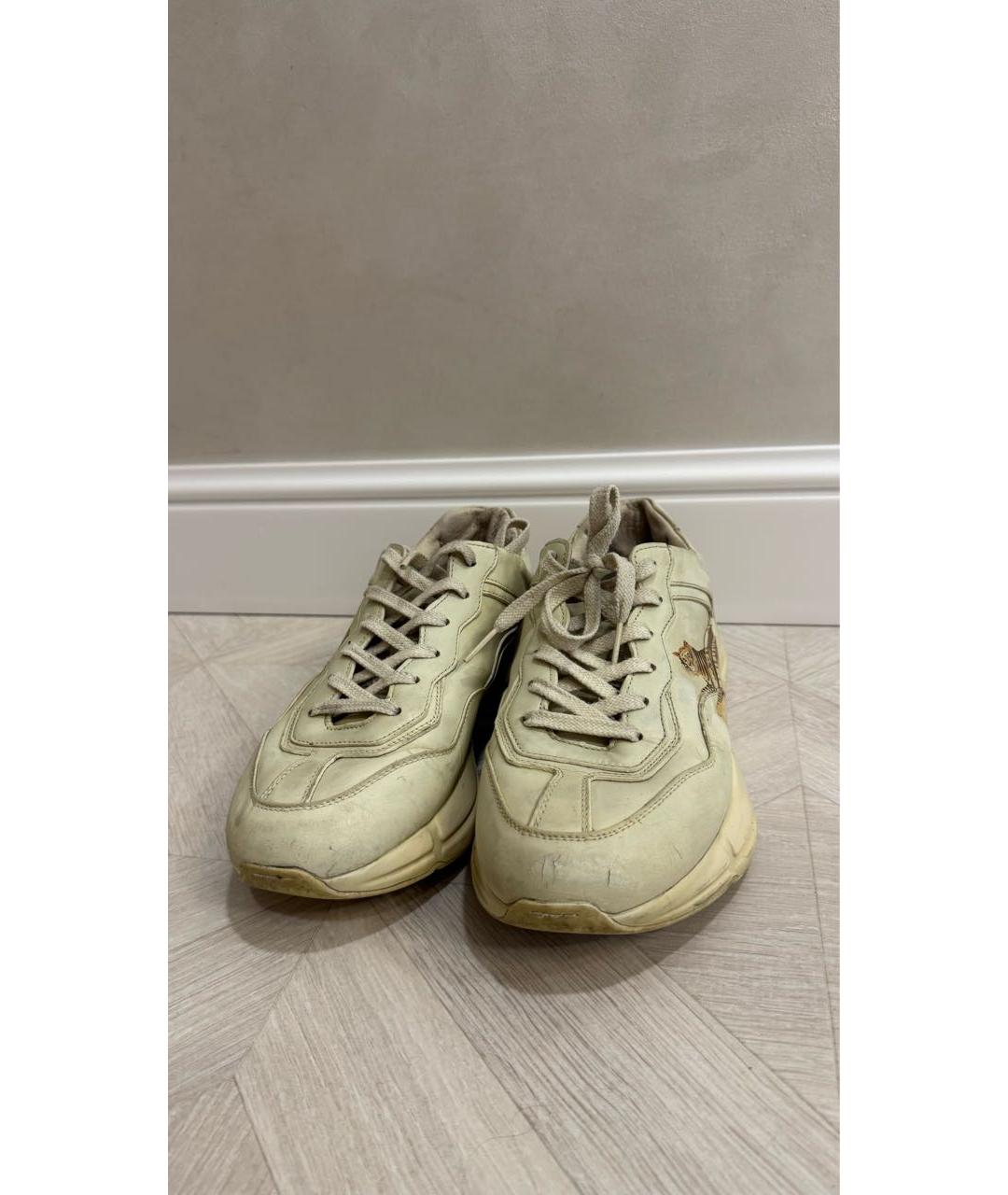 GUCCI Бежевые кожаные кроссовки, фото 2