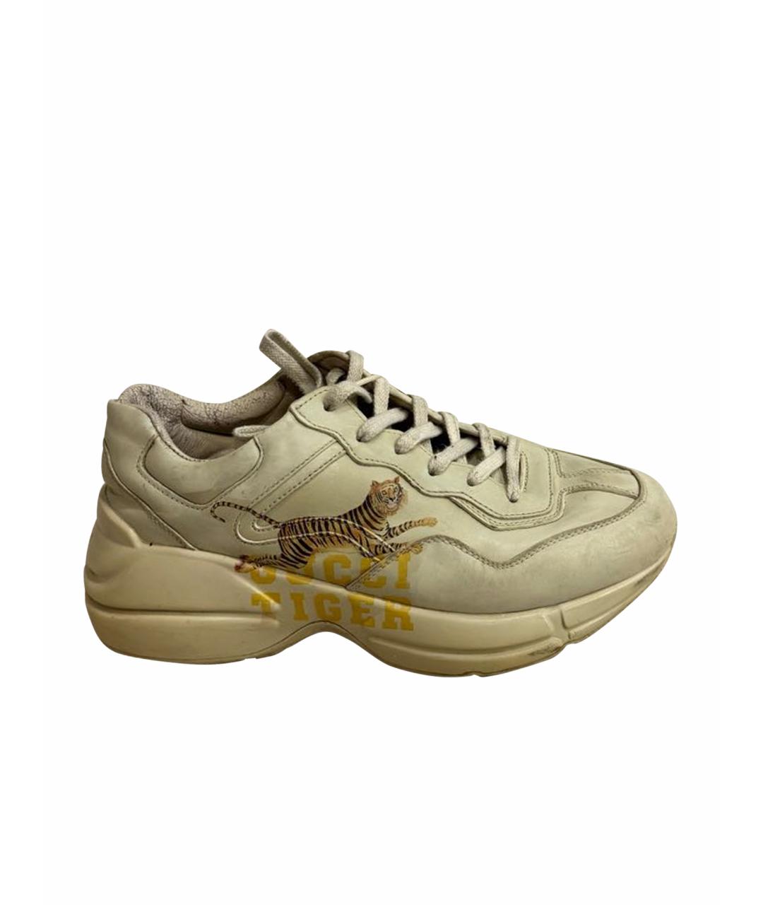 GUCCI Бежевые кожаные кроссовки, фото 1