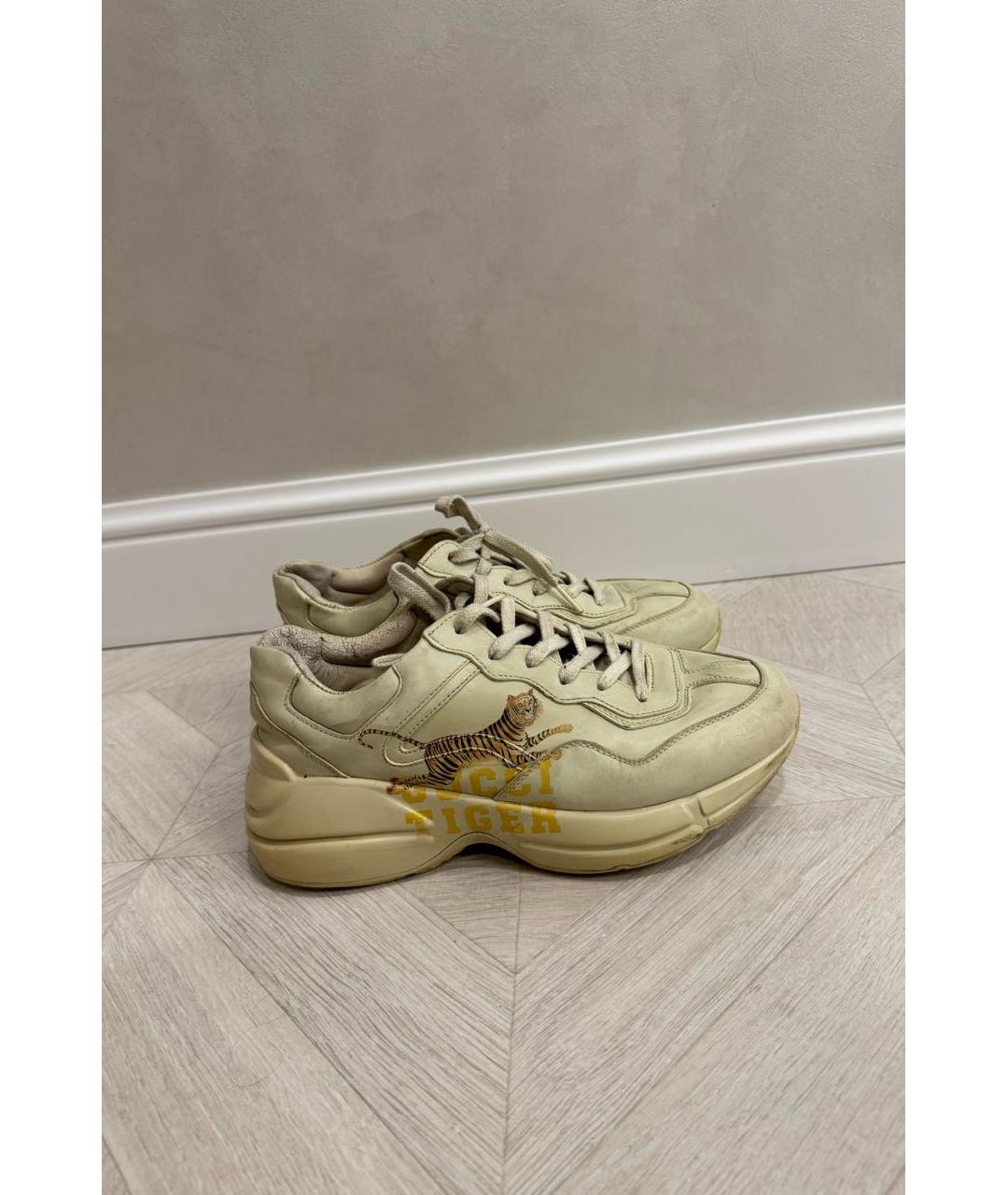 GUCCI Бежевые кожаные кроссовки, фото 5