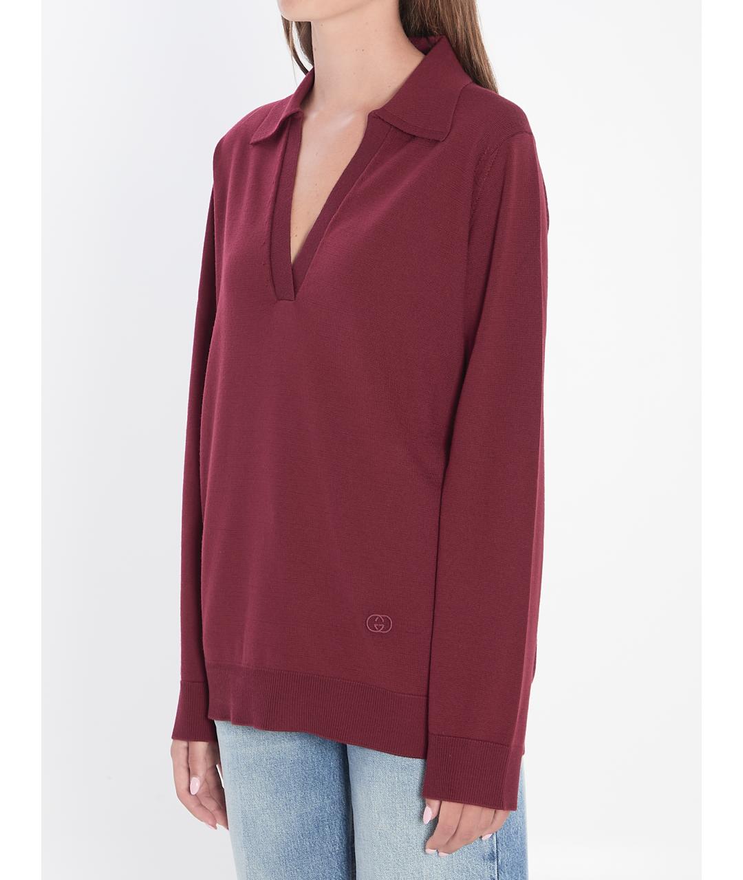 GUCCI Бордовый шерстяной джемпер / свитер, фото 2