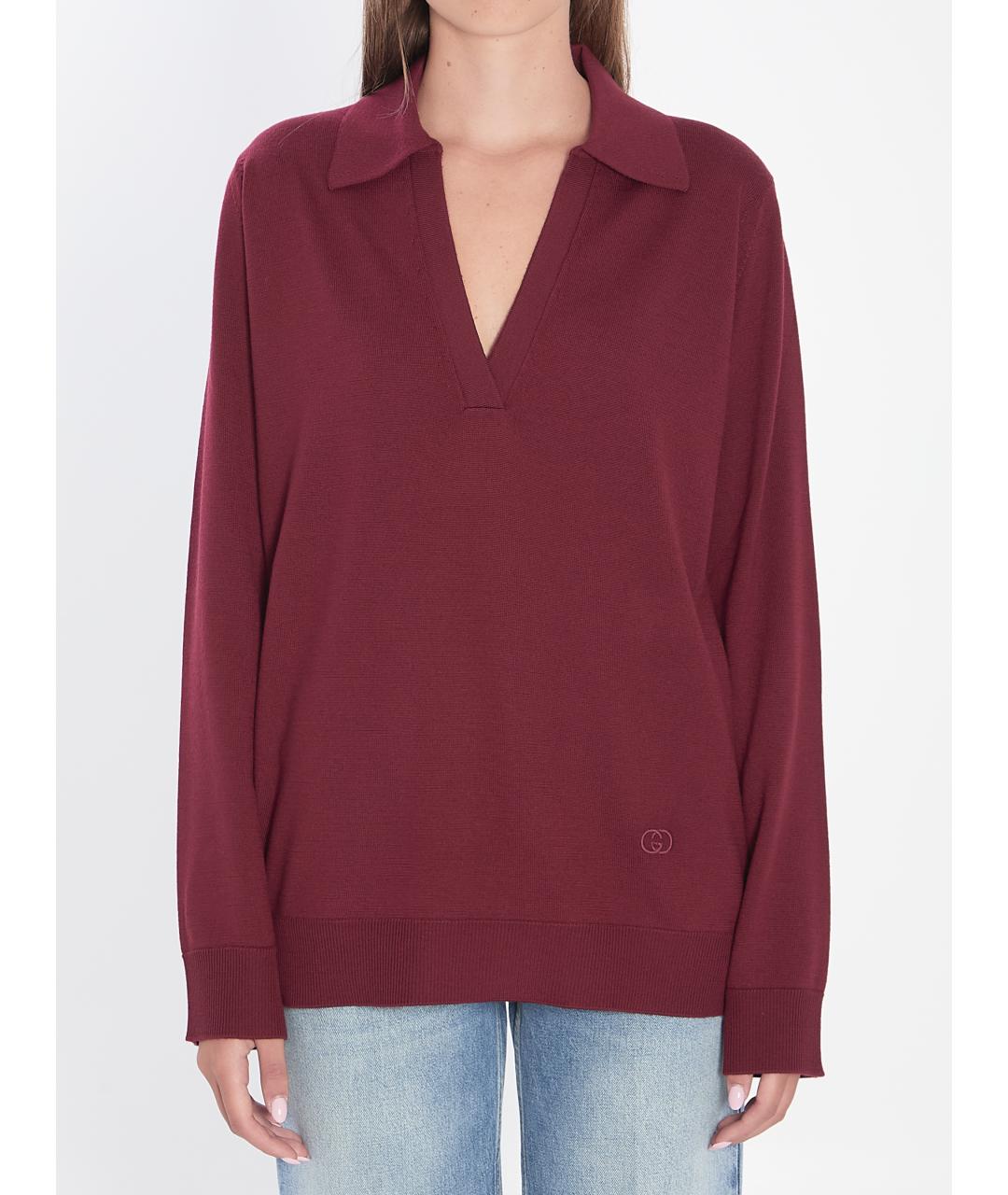 GUCCI Бордовый шерстяной джемпер / свитер, фото 5