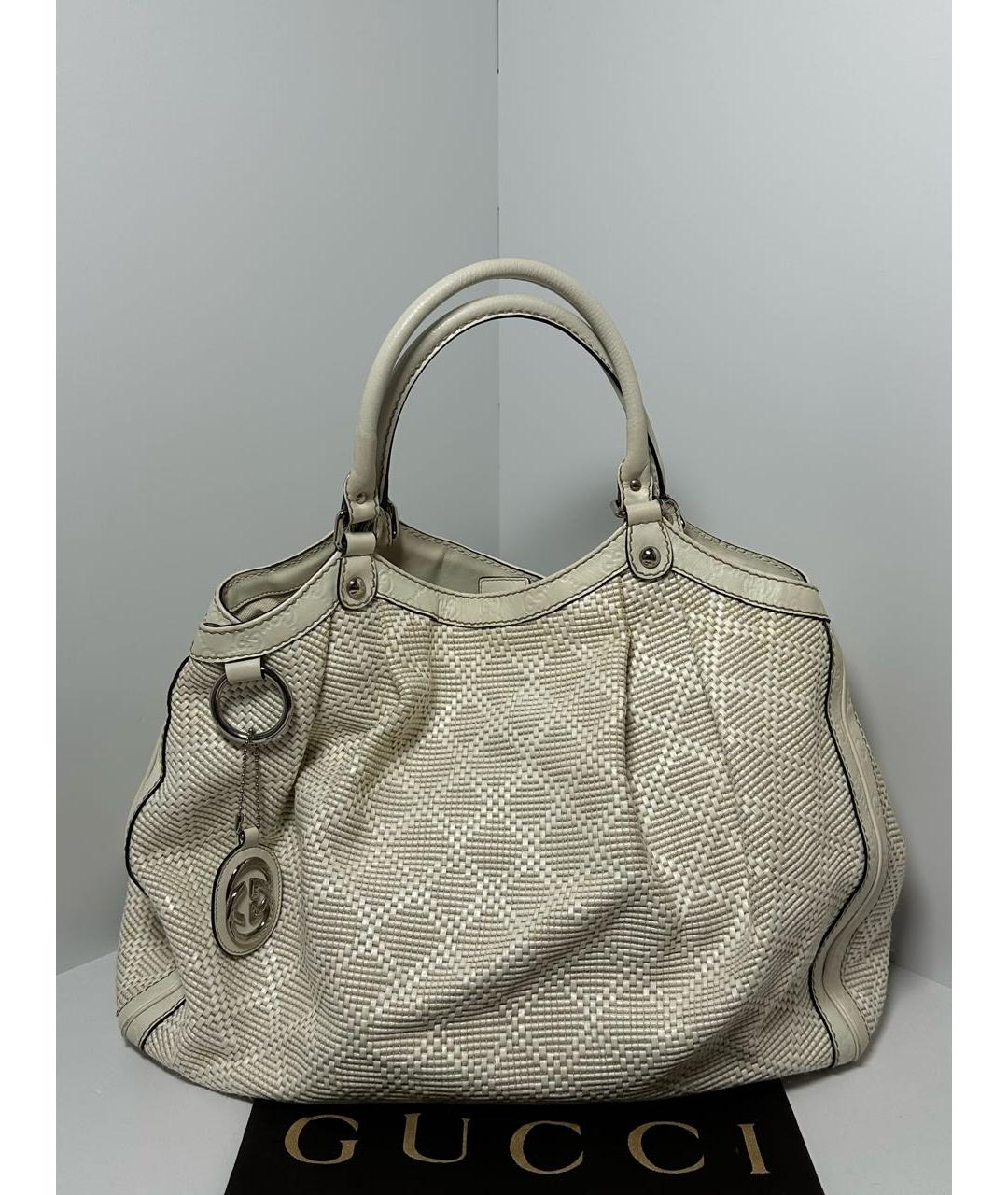 GUCCI Бежевая пелетеная сумка тоут, фото 6