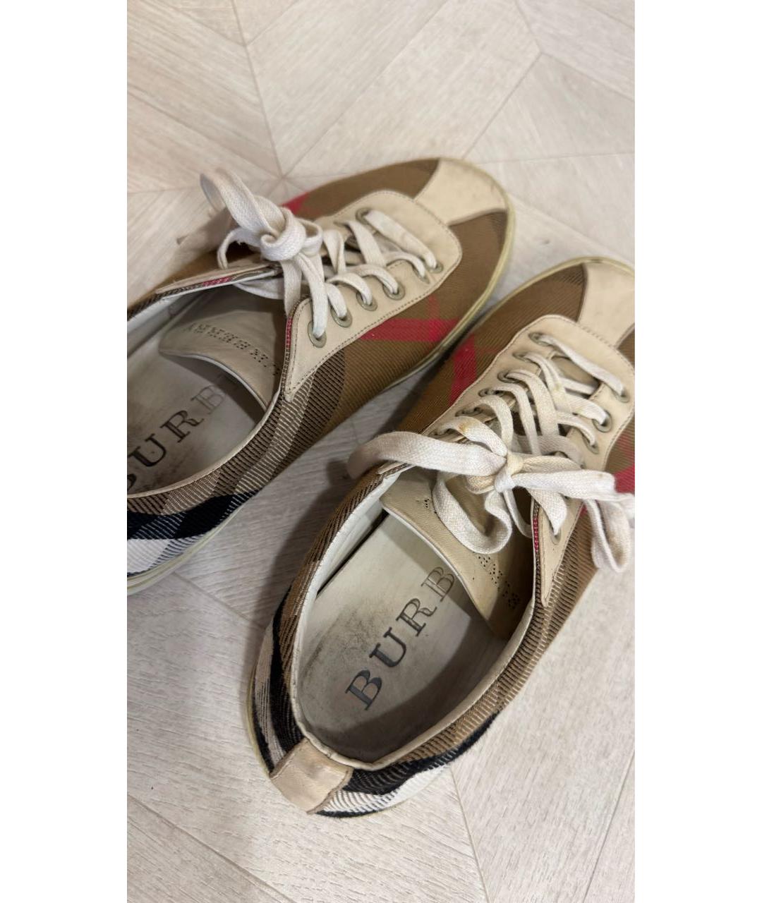BURBERRY Бежевые кожаные кеды, фото 4