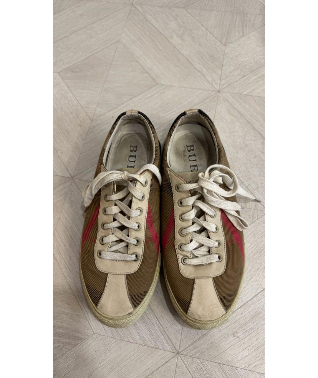 BURBERRY Бежевые кожаные кеды, фото 3