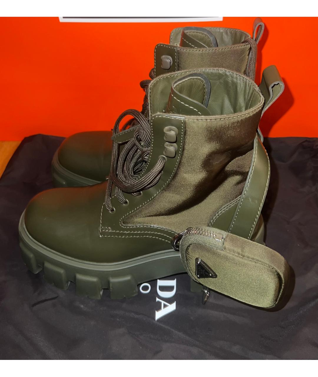 PRADA Хаки кожаные ботинки, фото 6