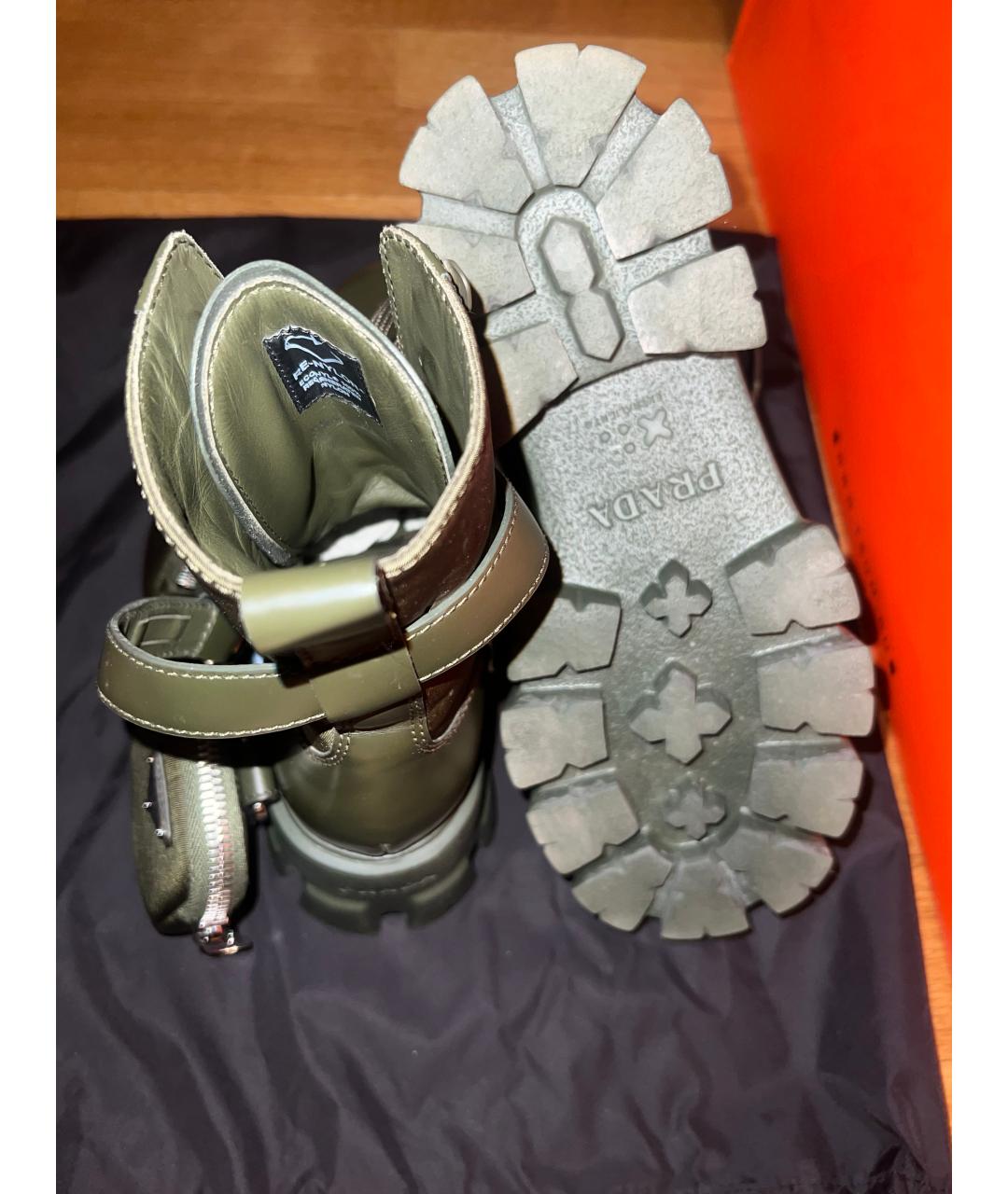 PRADA Хаки кожаные ботинки, фото 4