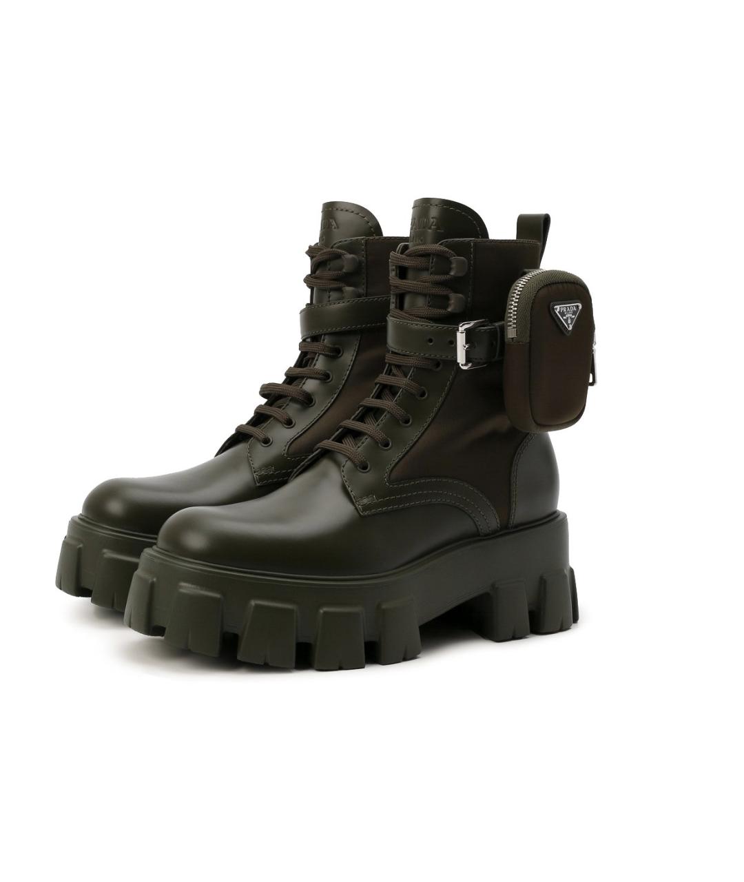 PRADA Хаки кожаные ботинки, фото 2