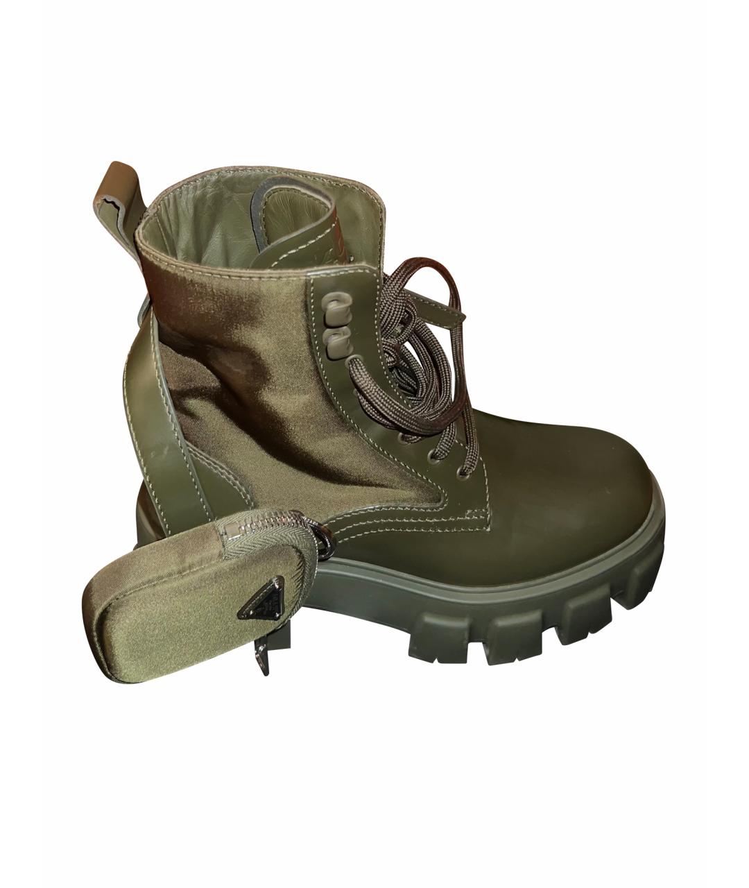 PRADA Хаки кожаные ботинки, фото 1